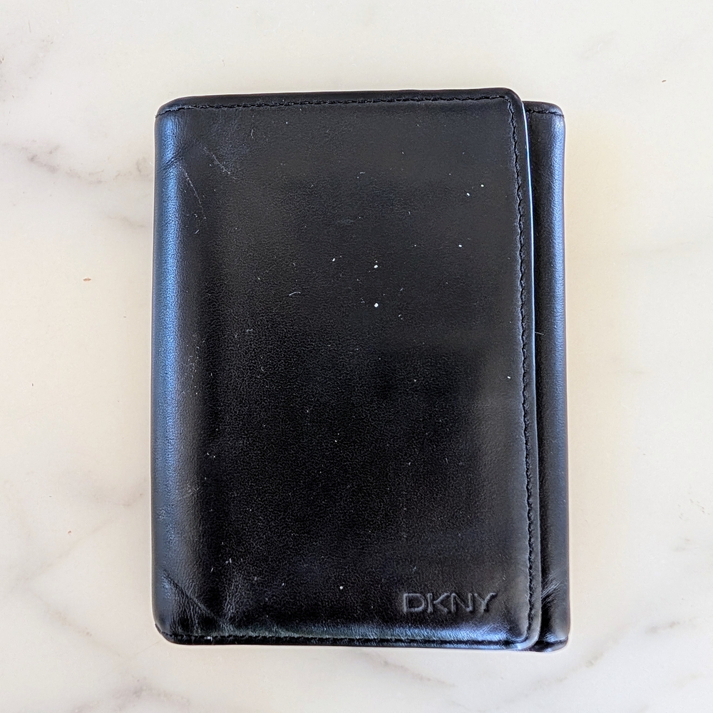 DKNY Black Leather Trifold Wallet.